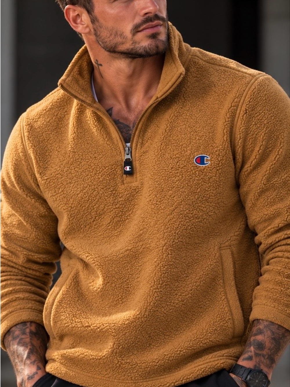 NWT Champion Men’s Micro Fleece 1/4 Zip Pullover Western Brown